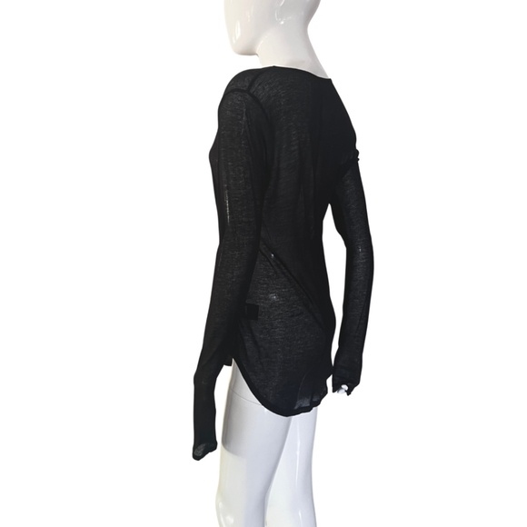 J Brand Sheer Black Long Sleeve Round Neck Top with Shirtail Hem - Medium - Picture 7 of 12